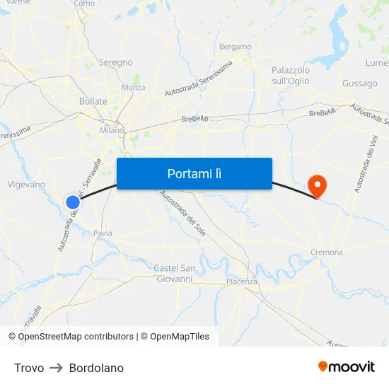 Trovo to Bordolano map