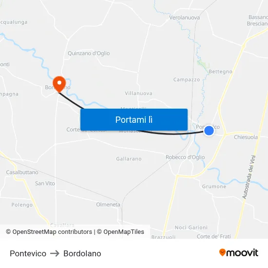 Pontevico to Bordolano map
