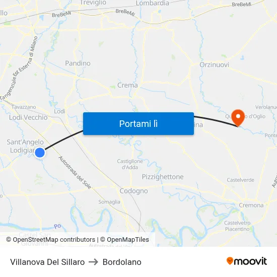 Villanova Del Sillaro to Bordolano map