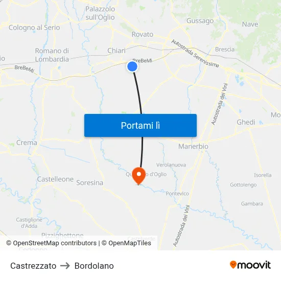 Castrezzato to Bordolano map