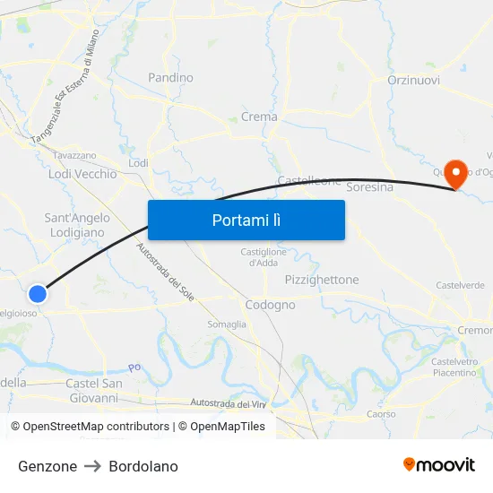Genzone to Bordolano map