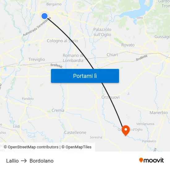 Lallio to Bordolano map