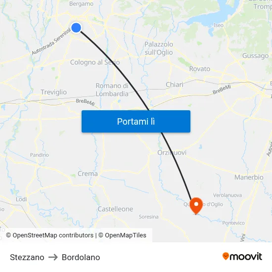 Stezzano to Bordolano map