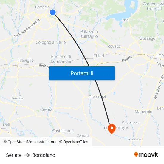 Seriate to Bordolano map