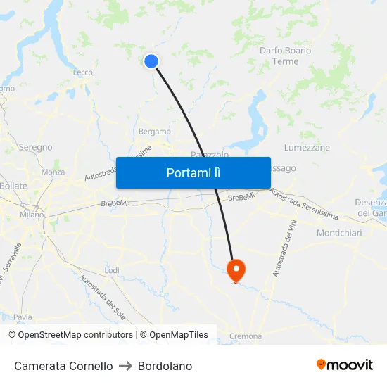Camerata Cornello to Bordolano map