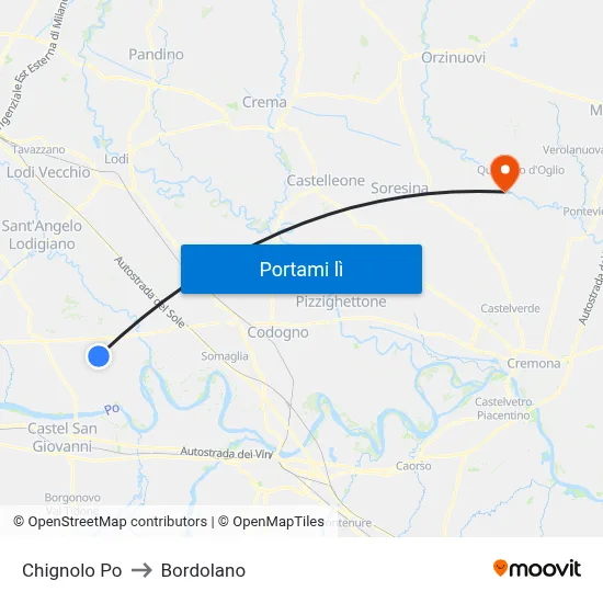 Chignolo Po to Bordolano map