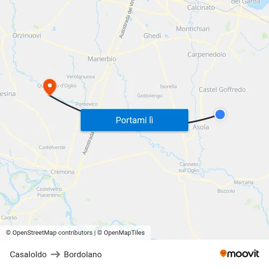 Casaloldo to Bordolano map