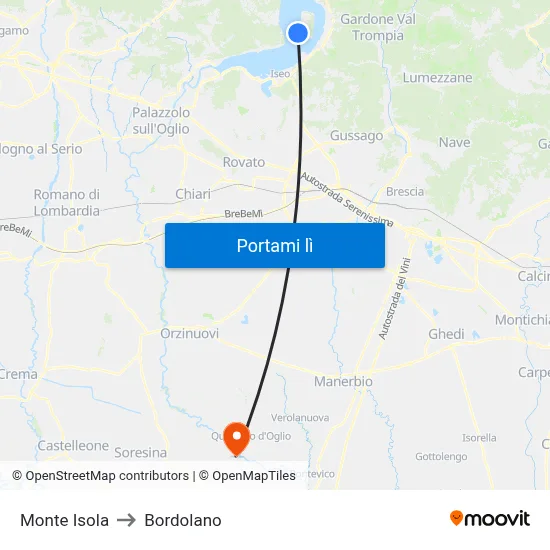 Monte Isola to Bordolano map