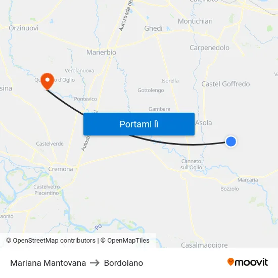 Mariana Mantovana to Bordolano map