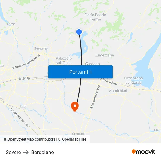 Sovere to Bordolano map