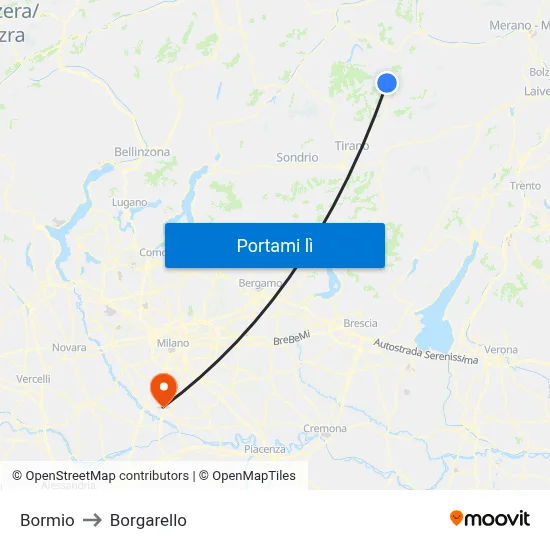 Bormio to Borgarello map