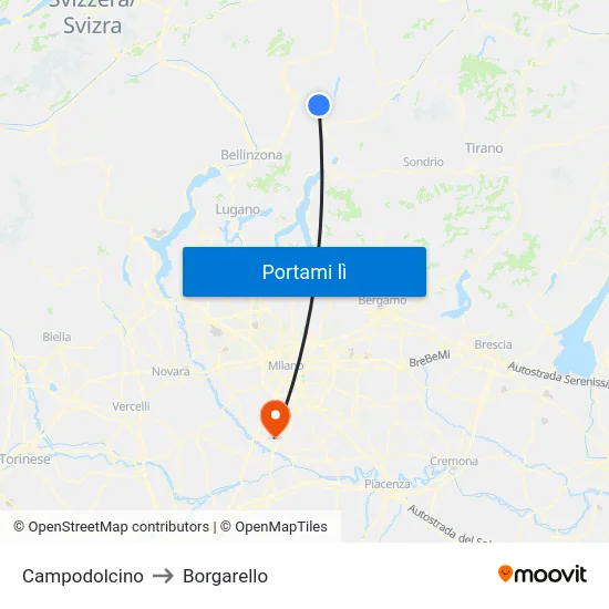 Campodolcino to Borgarello map