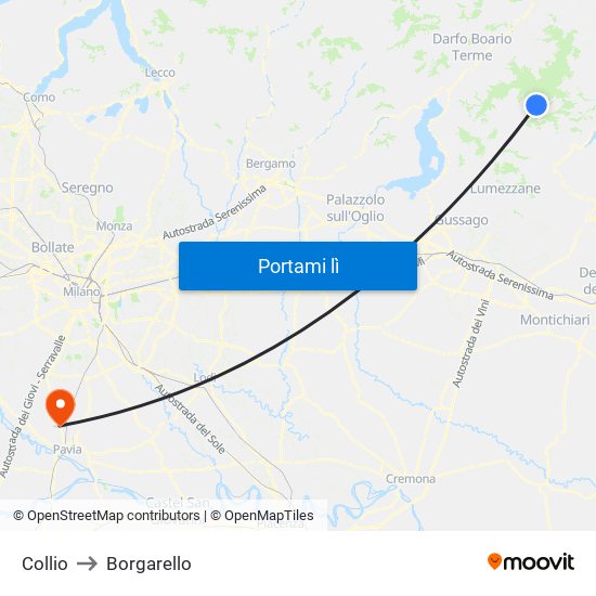 Collio to Borgarello map