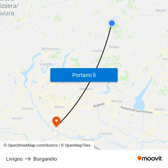 Livigno to Borgarello map