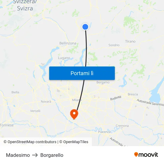 Madesimo to Borgarello map