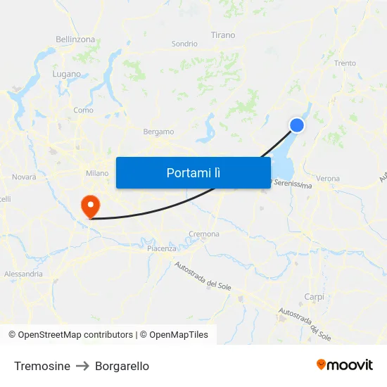 Tremosine to Borgarello map