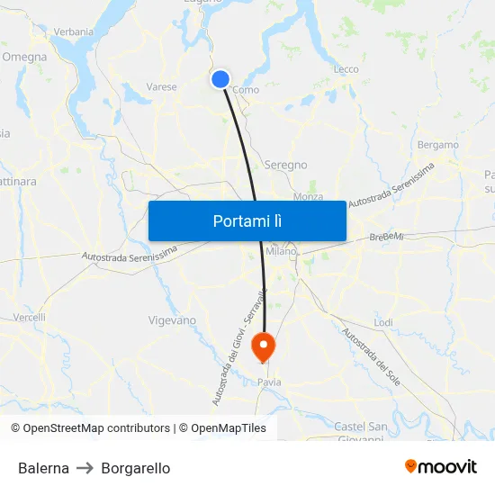 Balerna to Borgarello map