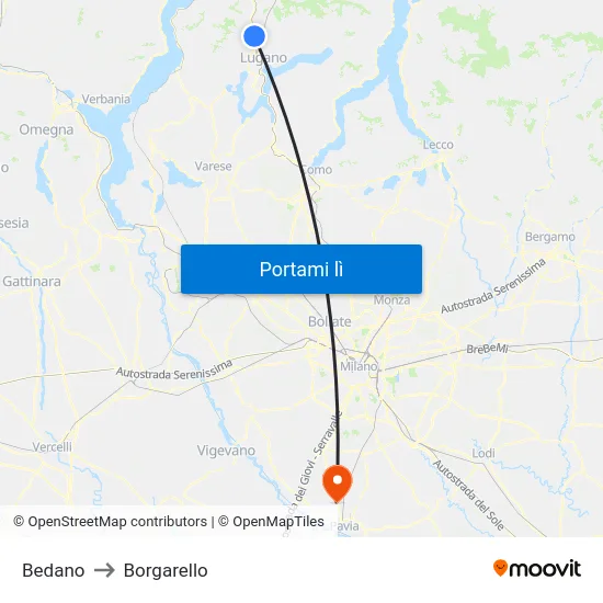Bedano to Borgarello map