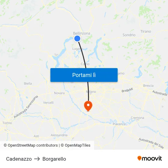 Cadenazzo to Borgarello map