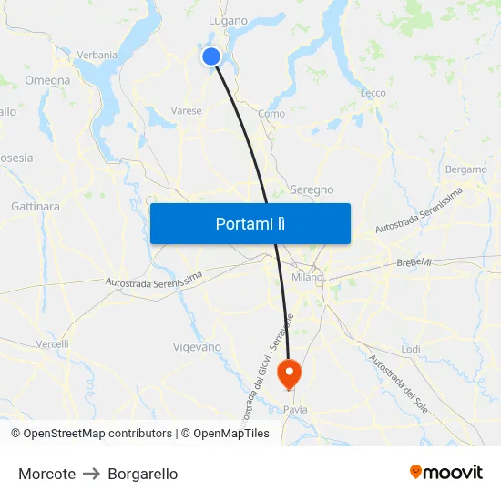 Morcote to Borgarello map