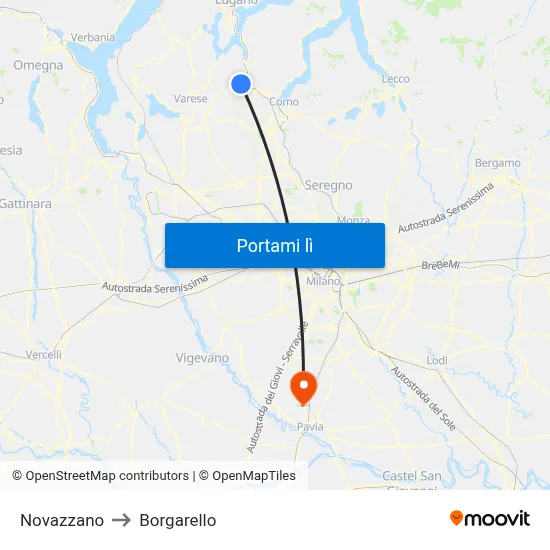 Novazzano to Borgarello map