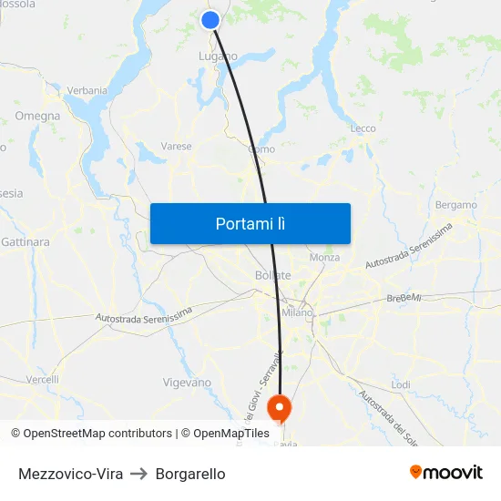 Mezzovico-Vira to Borgarello map