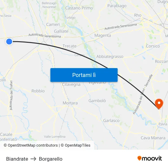 Biandrate to Borgarello map