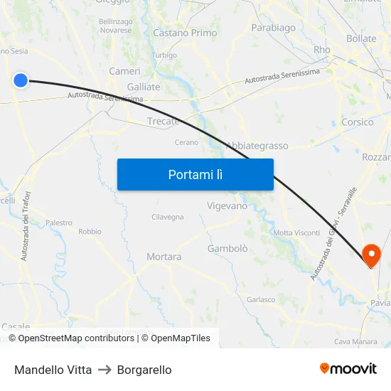 Mandello Vitta to Borgarello map
