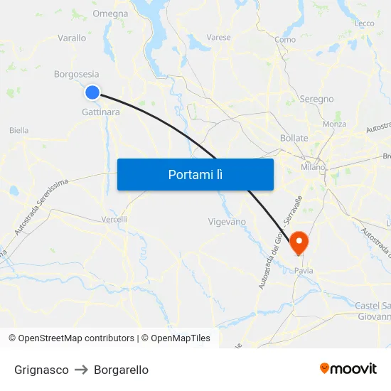 Grignasco to Borgarello map