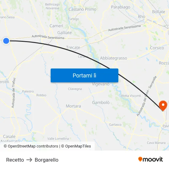Recetto to Borgarello map