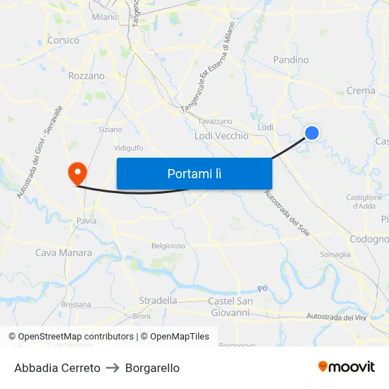 Abbadia Cerreto to Borgarello map