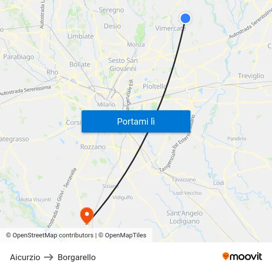 Aicurzio to Borgarello map