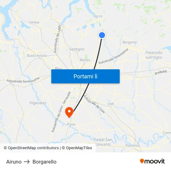 Airuno to Borgarello map