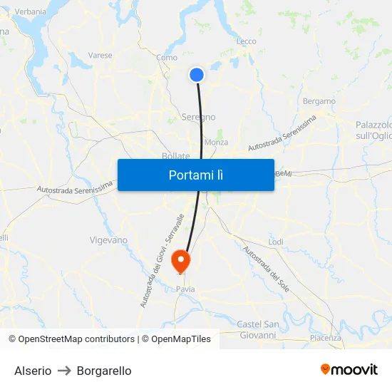 Alserio to Borgarello map