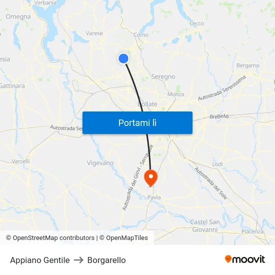 Appiano Gentile to Borgarello map