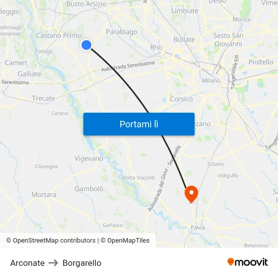 Arconate to Borgarello map