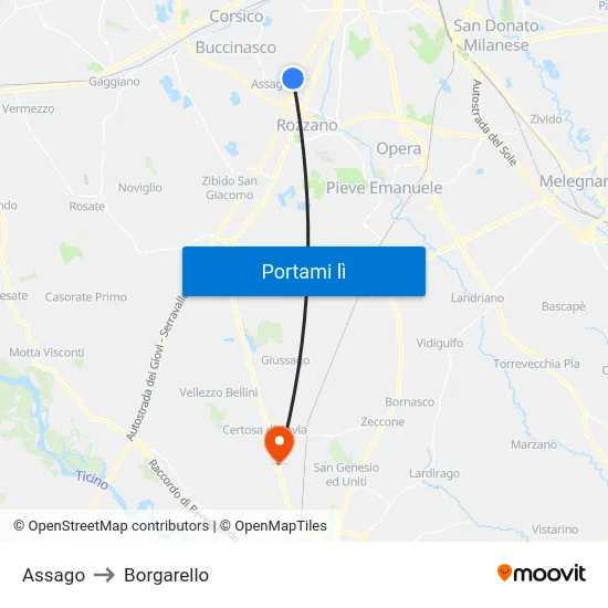 Assago to Borgarello map