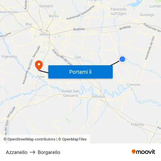 Azzanello to Borgarello map
