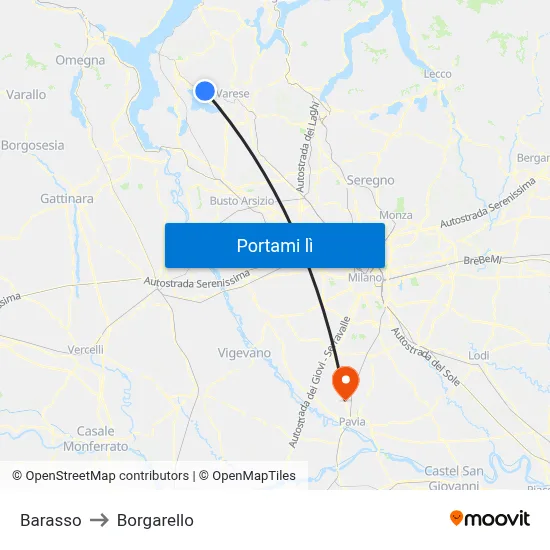 Barasso to Borgarello map
