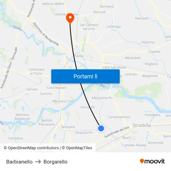 Barbianello to Borgarello map