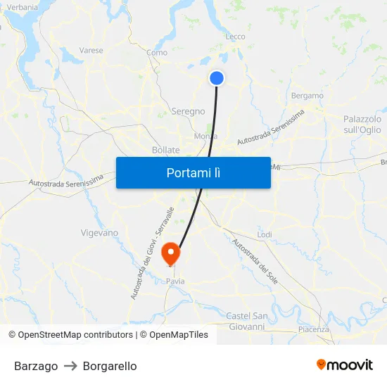 Barzago to Borgarello map