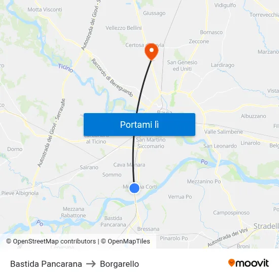 Bastida Pancarana to Borgarello map
