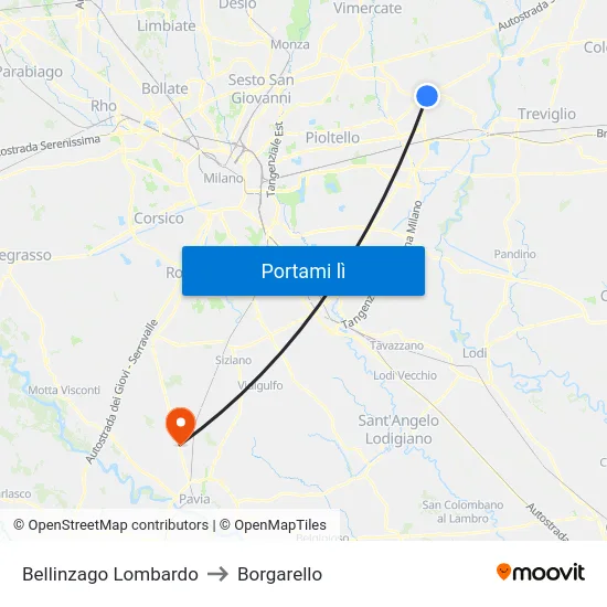 Bellinzago Lombardo to Borgarello map