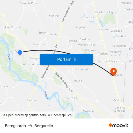 Bereguardo to Borgarello map