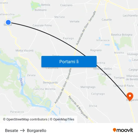 Besate to Borgarello map