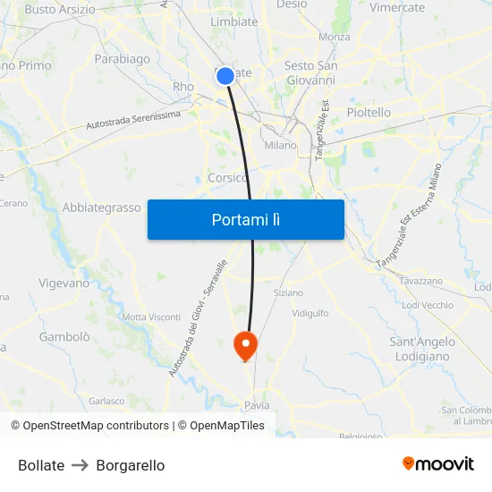 Bollate to Borgarello map