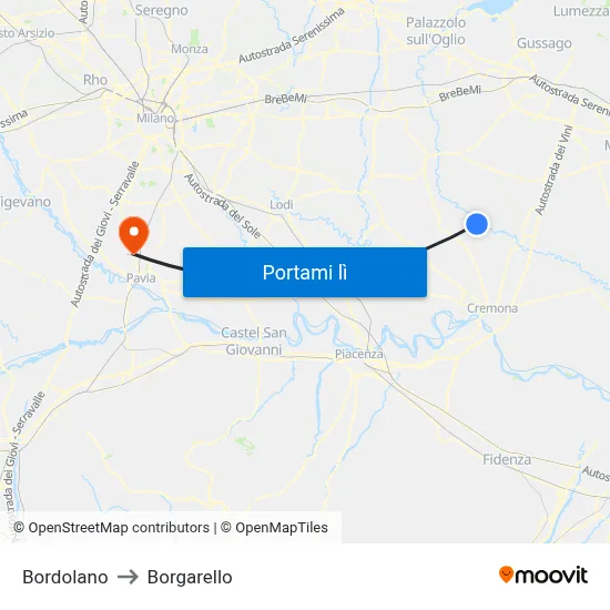 Bordolano to Borgarello map