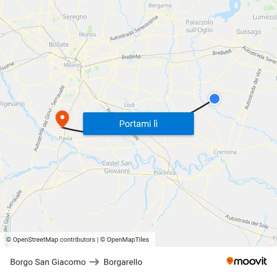 Borgo San Giacomo to Borgarello map
