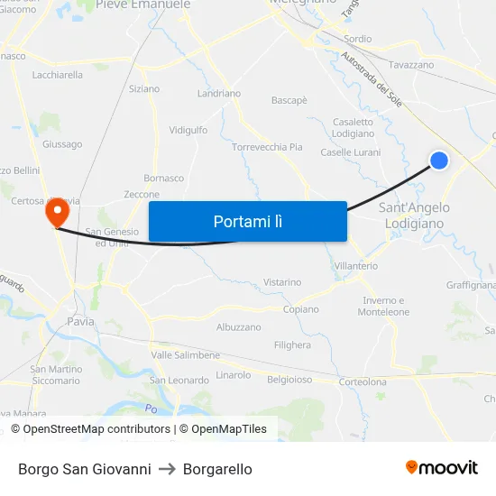 Borgo San Giovanni to Borgarello map