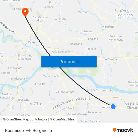 Bosnasco to Borgarello map